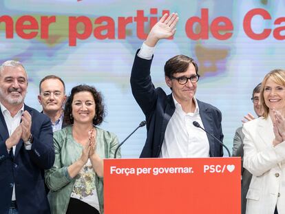 Salvador Illa, candidato del PSC celebra la victoria en la sede del PSC.