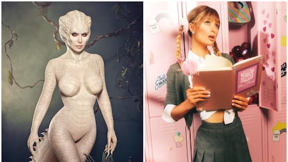 Kim Kardashian disfrazada de cocodrilo albino y Paris Hilton, como Britney Spears, en las fotos que han compartido en sus respectivas cuentas de Instagram,