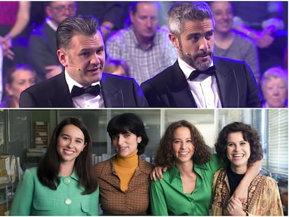 Arriba, Iñaki López y Roberto Leal, en 'López y Leal contra el canal'. Abajo, Paula Usero, Almudena Pascual, Irene Escolar y Elisabet Casanovas, protagonistas de 'Las abogadas'.