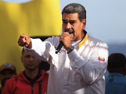 El presidente venezolano, Nicolás Maduro, se dirige a sus seguidores en una marcha en Caracas el sábado pasado.