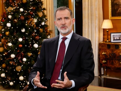 Felipe VI, este sábado durante su mensaje de Navidad.