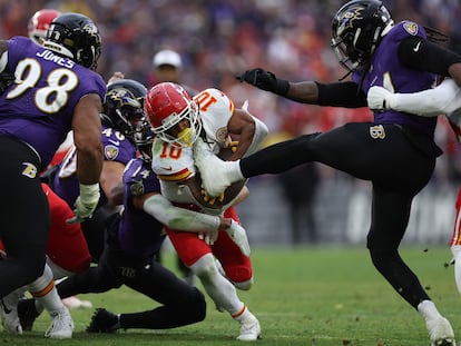 Un momento del partido de fútbol americano del pasado 28 de enero entre los Kansas City Chiefs y los Baltimore Ravens.