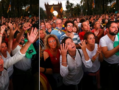 Reacción de la gente tras el discurso de Puigdemont en la declaración de independencia el 10 de octubre de 2017.