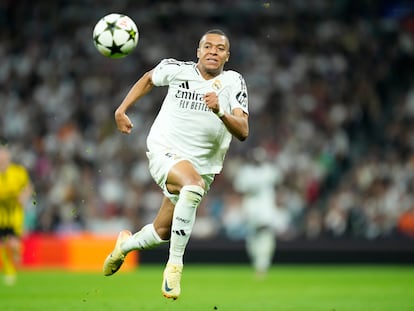 Kylian Mbappé, contra el Borussia Dortmund en Champions en el Bernabéu.