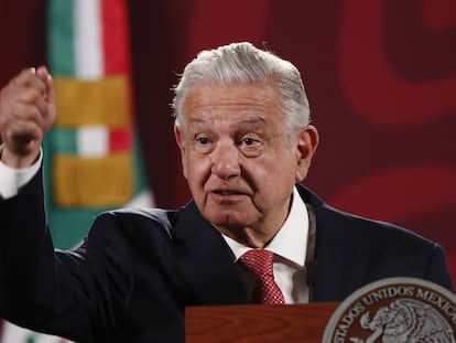 Andrés Manuel López Obrador, durante la conferencia de prensa en Palacio Nacional.