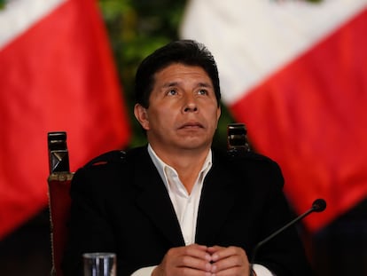 El presidente de Perú, Pedro Castillo, el martes durante una rueda de prensa con corresponsales internacionales, en Lima.