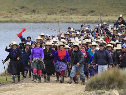 Manifestación en contra del proyecto minero de Conga, en la región peruana de Cajamarca.