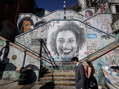 Un grafiti en homenaje a la concejala carioca Marielle Franco, en el centro de São Paulo fotografiado en 2023.