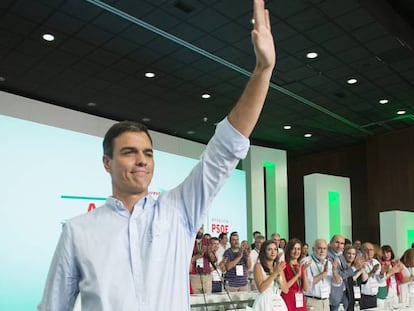 El secretario general del PSOE, Pedro S&aacute;nchez, durante la clausura del XIII Congreso Regional del PSOE de Andaluc&iacute;a.