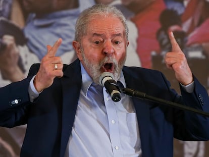 El expresidente Lula da Silva, este miércoles durante la conferencia de prensa en São Bernardo do Campo.