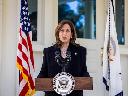 La vicepresidenta, Kamala Harris, en su intervención de la semana pasada ante el Observatorio Naval, su residencia oficial.