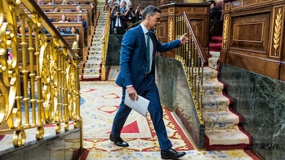 El Presidente del Gobierno, Pedro Sánchez, este miércoles en el Congreso.