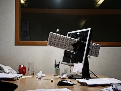 computer keyboard smashed through screen