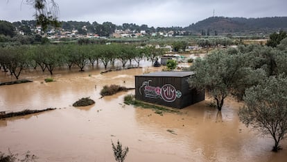 Desbordamiento del barranco del Gayo, este martes en Valencia.