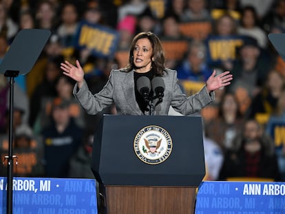 La candidata demócrata Kamala Harris, durante un mitin en Ann Arbor, Míchigan, el 28 de octubre de 2024.