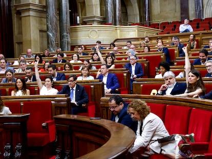 Momento de la votación de la reforma del reglamento del Parlament para incluir el voto telemático de los diputados, el pasado día 11.