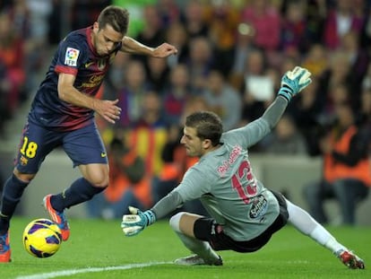 Jordi Alba, en el tercer gol azulgrana.