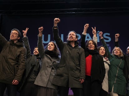 Dirigentes de Podemos celebran los resultados de las Elecciones Generales en Madrid de 2015.