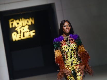 Naomi Campbell, en una pasarela organizada por Fashion For Relief, el 14 de septiembre de 2019 en el British Museum de Londres.