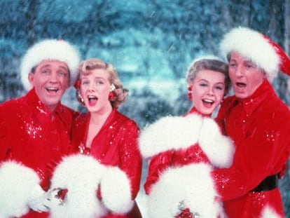 Bing Crosby, Rosemary Clooney, Vera-Ellen y Danny Kaye en Blanca Navidad, de Michael Curtis (1954).