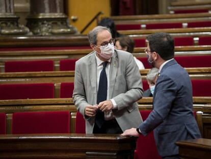 Quim Torra y Pere Aragonè en el pleno del Parlament de Catalunya.