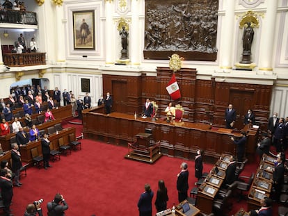 Dina Boluarte ante el Congreso de Perú.