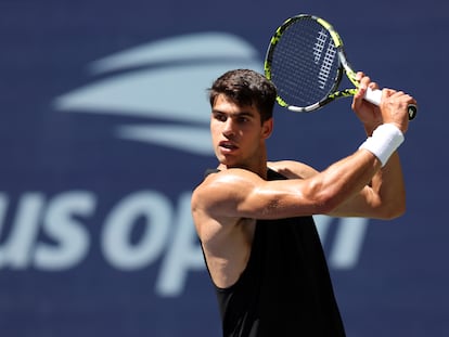 Carlos Alcaraz, durante un entrenamiento de esta semana en Flushing Meadows.