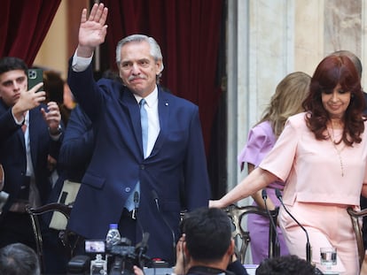 Alberto Fernández y Cristina Fernández de Kirchner, este miércoles en el Congreso argentino.