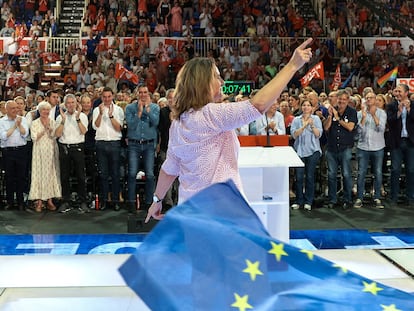 Teresa Ribera, durante un acto de campaña de las elecciones europeas, en Madrid, el pasado 7 de junio.