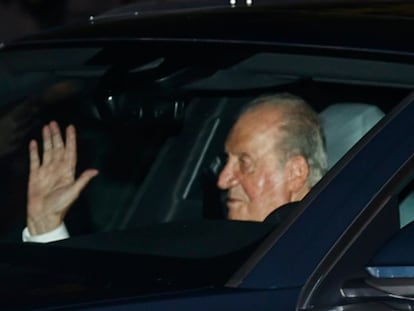 Juan Carlos I, a su llegada al palacio de El Pardo de Madrid, el martes, para asistir a la celebración familiar privada del 18º cumpleaños de la princesa Leonor.