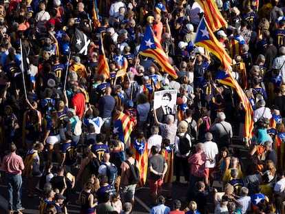 Manifestación en la Plaza de España de Barcelona durante la Diada de 2023.