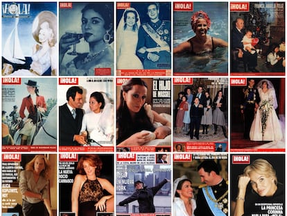 'Collage' con algunas de las portadas más icónicas de los 80 años de la revista '¡Hola!'.