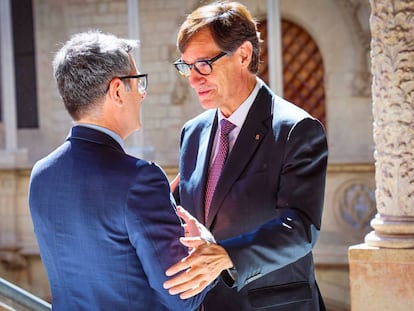 Salvador Illa recibió este viernes en el Palau de la Generalitat al ministro de la Presidencia, Justicia y Relaciones con las Cortes, Félix Bolaños.