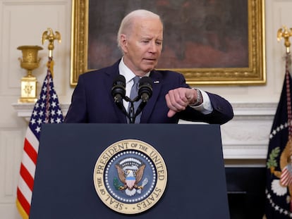 El presidente de Estados Unidos, Joe Biden, durante su intervención en el Comedor de Estado de la Casa Blanca en Washington.