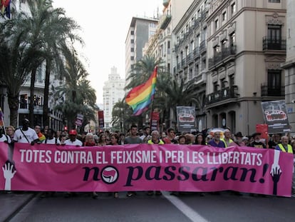 La cabeza de la manifestaci&oacute;n contra el fascismo en Valencia. 