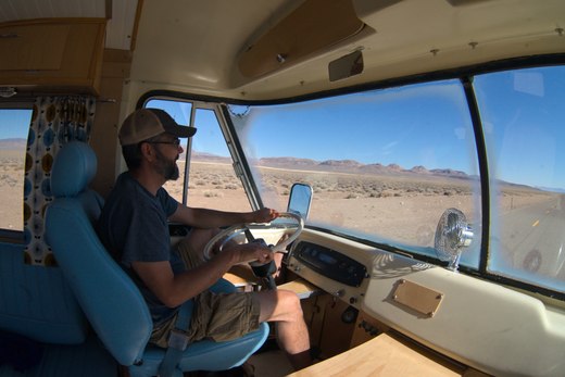 driving through the nevada desert photographed by luxagraf