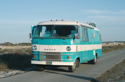 The big blue bus at fort pickens FL photographed by luxagraf