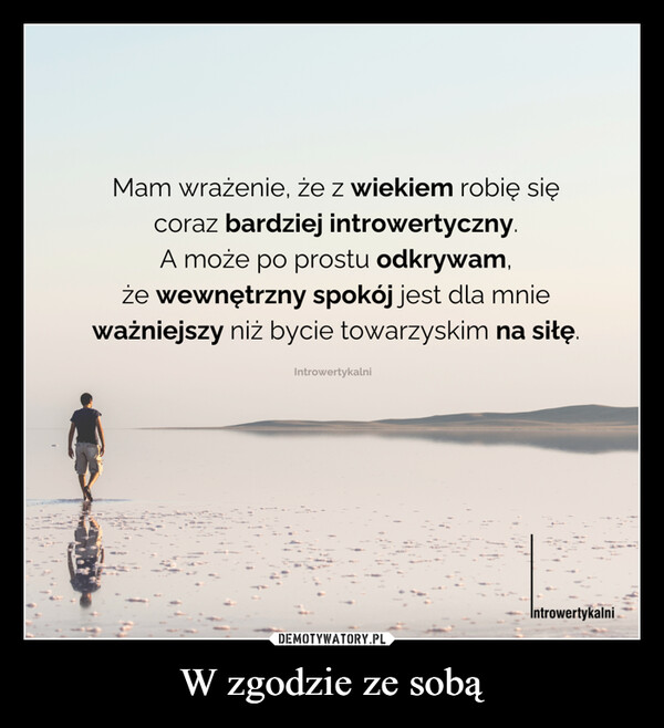 W zgodzie ze sobą –  Mam wrażenie, że z wiekiem robię sięcoraz bardziej introwertyczny.A może po prostu odkrywam,że wewnętrzny spokój jest dla mnieważniejszy niż bycie towarzyskim na siłę.IntrowertykalniIntrowertykalni