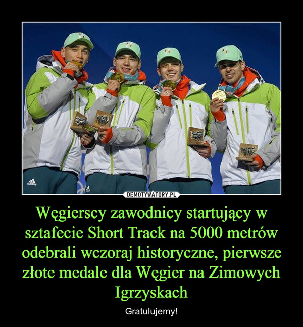 Węgierscy zawodnicy startujący w sztafecie Short Track na 5000 metrów odebrali wczoraj historyczne, pierwsze złote medale dla Węgier na Zimowych Igrzyskach – Gratulujemy! 