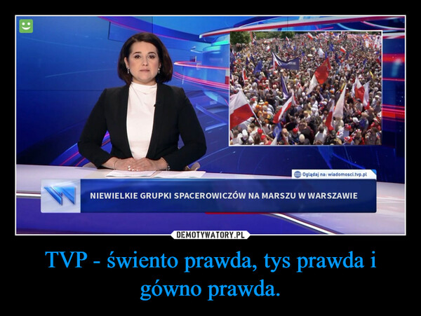 TVP - świento prawda, tys prawda i gówno prawda. –  :)Oglądaj na: wiadomosci.tvp.plNIEWIELKIE GRUPKI SPACEROWICZÓW NA MARSZU W WARSZAWIE