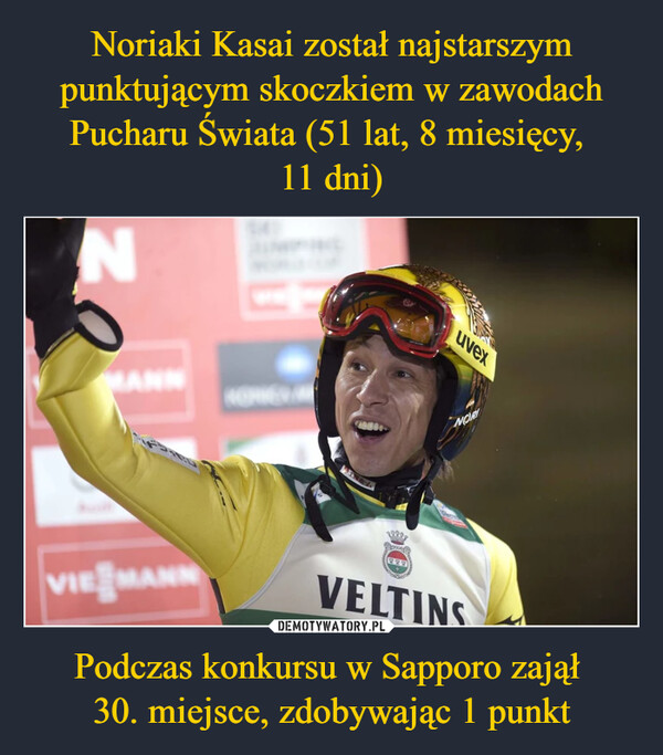 Podczas konkursu w Sapporo zajął 30. miejsce, zdobywając 1 punkt –  NVIE MANN16KOMIENuvexVELTINS