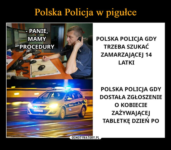  –  PANIE,MAMYPROCEDURY137APERICIA wsborecolPOLICJAZRPOLICPOLSKA POLICJA GDYTRZEBA SZUKAĆZAMARZAJĄCEJ 14LATKIPOLSKA POLICJA GDYDOSTAŁA ZGŁOSZENIEO KOBIECIEZAŻYWAJĄCEJTABLETKĘ DZIEŃ PO