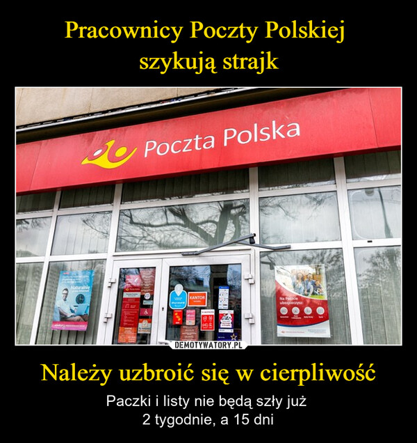 Należy uzbroić się w cierpliwość – Paczki i listy nie będą szły już 2 tygodnie, a 15 dni Naturalniet年Poczta PolskaKANTORNa Focicieubezpieczysz