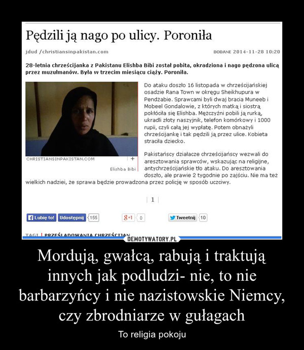 Mordują, gwałcą, rabują i traktują innych jak podludzi- nie, to nie barbarzyńcy i nie nazistowskie Niemcy, czy zbrodniarze w gułagach – To religia pokoju 