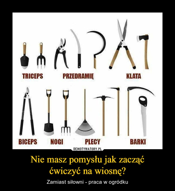 Nie masz pomysłu jak zacząććwiczyć na wiosnę? – Zamiast siłowni - praca w ogródku TRICEPS PRZEDRAMIĘ KLATA BICEPS NOGI PLECY BARKI