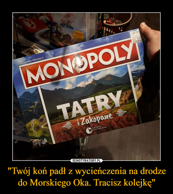 "Twój koń padł z wycieńczenia na drodze do Morskiego Oka. Tracisz kolejkę" –  MONOPOLY TATRY I ZAKOPANE