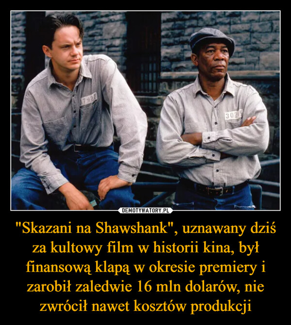 "Skazani na Shawshank", uznawany dziś za kultowy film w historii kina, był finansową klapą w okresie premiery i zarobił zaledwie 16 mln dolarów, nie zwrócił nawet kosztów produkcji –  7927302