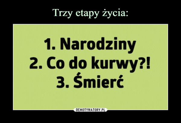  –  1. Narodziny2. Co do kurwy?!3. Śmierć