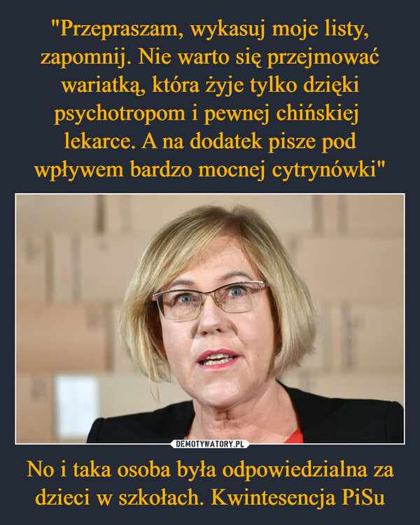 No i taka osoba była odpowiedzialna za dzieci w szkołach. Kwintesencja PiSu –  