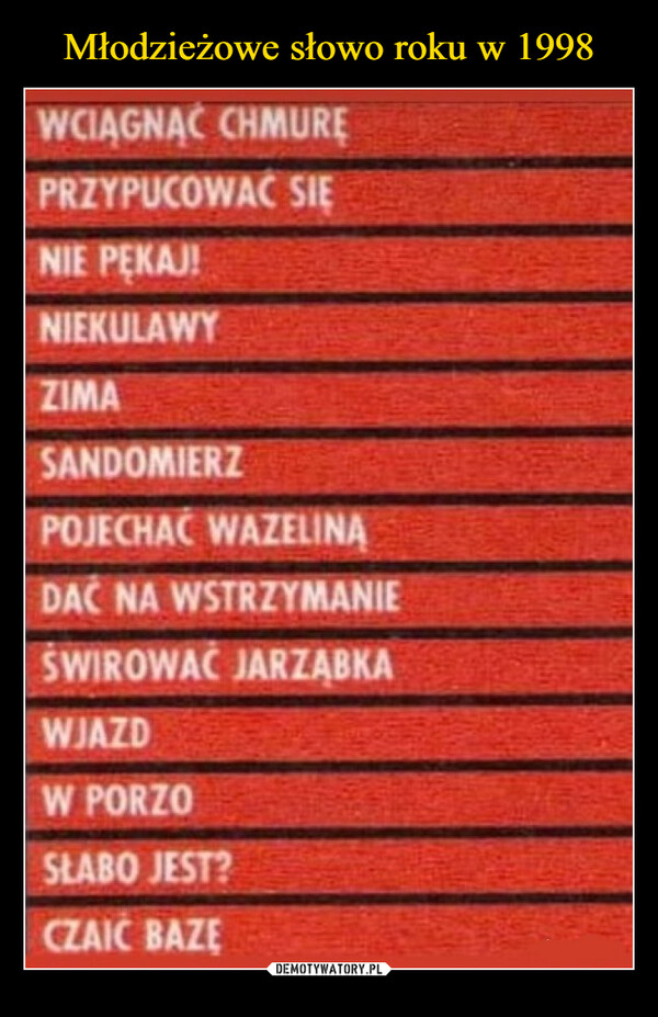  –  WCIĄGNAC CHMUREPRZYPUCOWAC SIENIE PEKAJ!NIEKULAWYZIMASANDOMIERZPOJECHAĆ WAZELINADAC NA WSTRZYMANIESWIROWAĆ JARZĄBKAWJAZDW PORZOSŁABO JEST?CZAIC BAZE